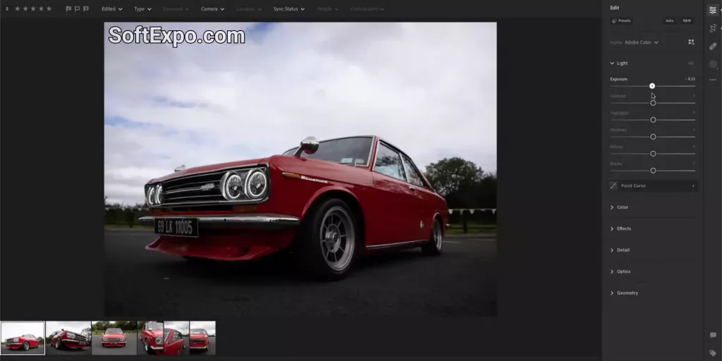 Lightroom Classic Develop panel with AI mask overlays on subject and sky