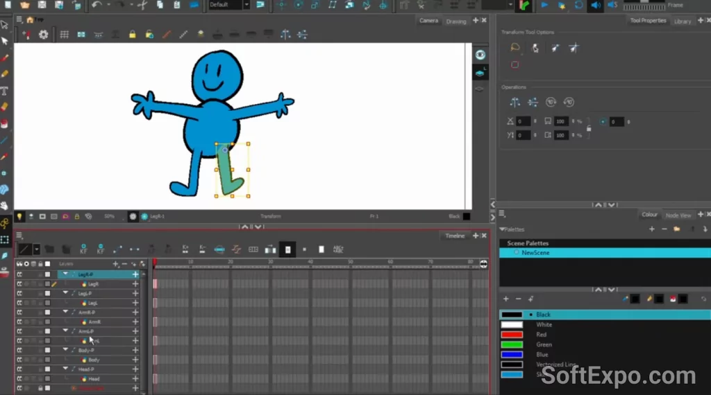 Curve/bone deformers shaping sleeve and tail in a cut-out rig