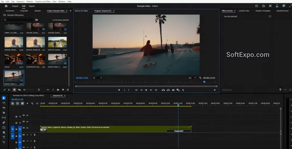 Premiere Pro 2025 timeline with labeled sequences and Search filtering on Windows