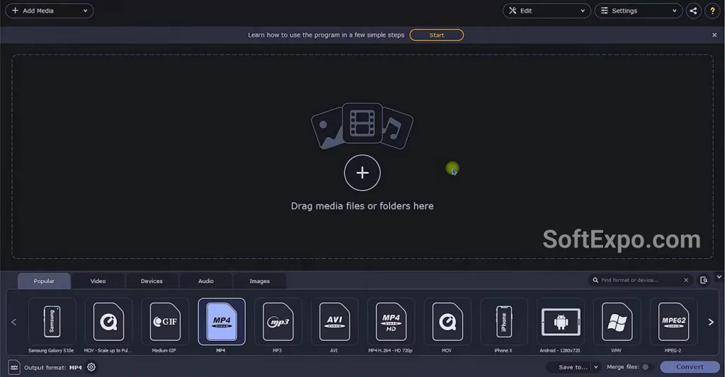 Movavi Video Converter 24.3.0 main window showing device/format presets