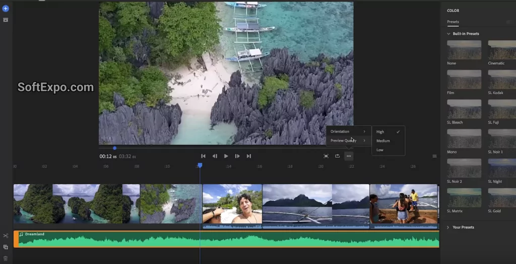 Adobe Premiere Rush timeline with motion title and vertical frame preset