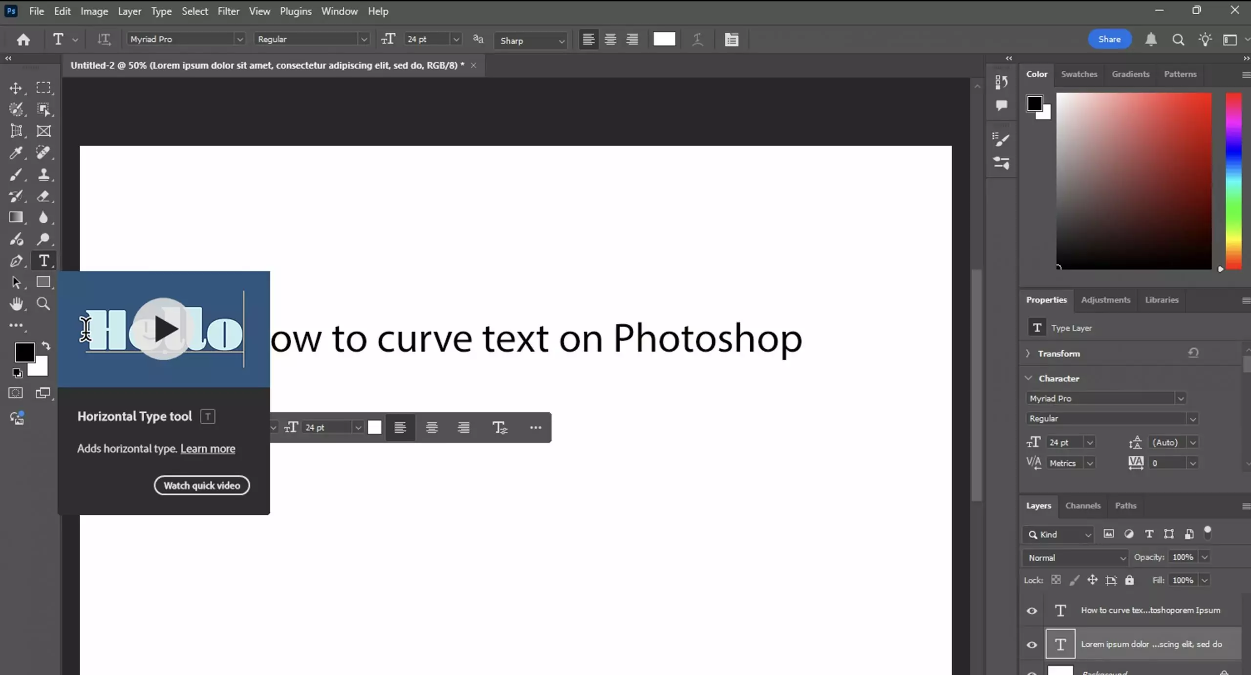 Select the Text Tool (T) from the toolbar.