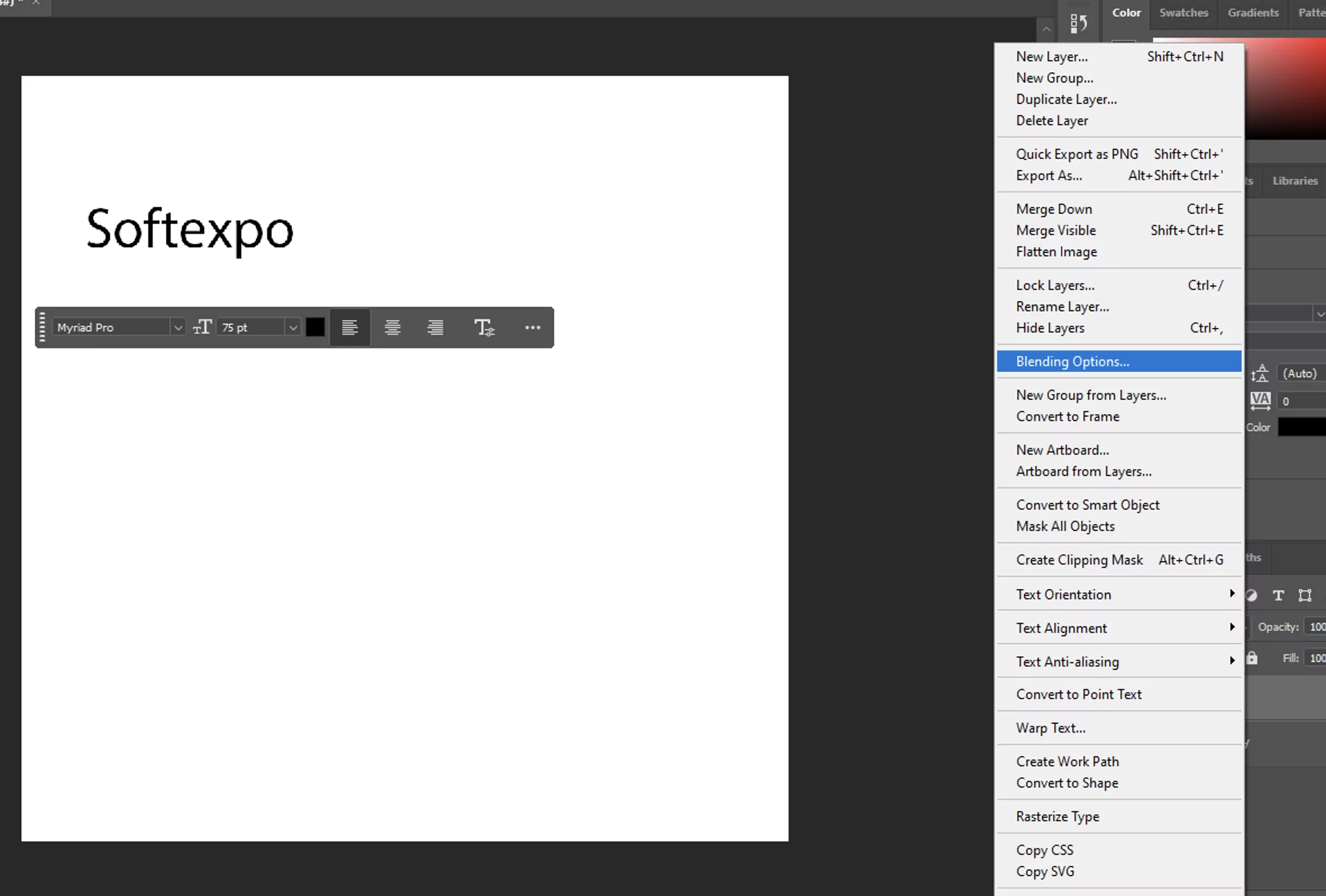 Right-click on the layer and select "Blending Options"