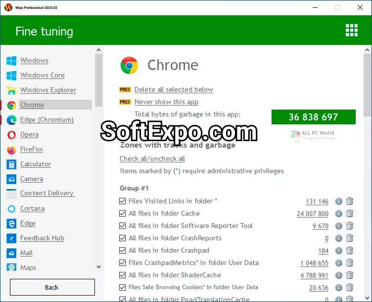 Wipe Professional interface showing secure deletion options and algorithm selection