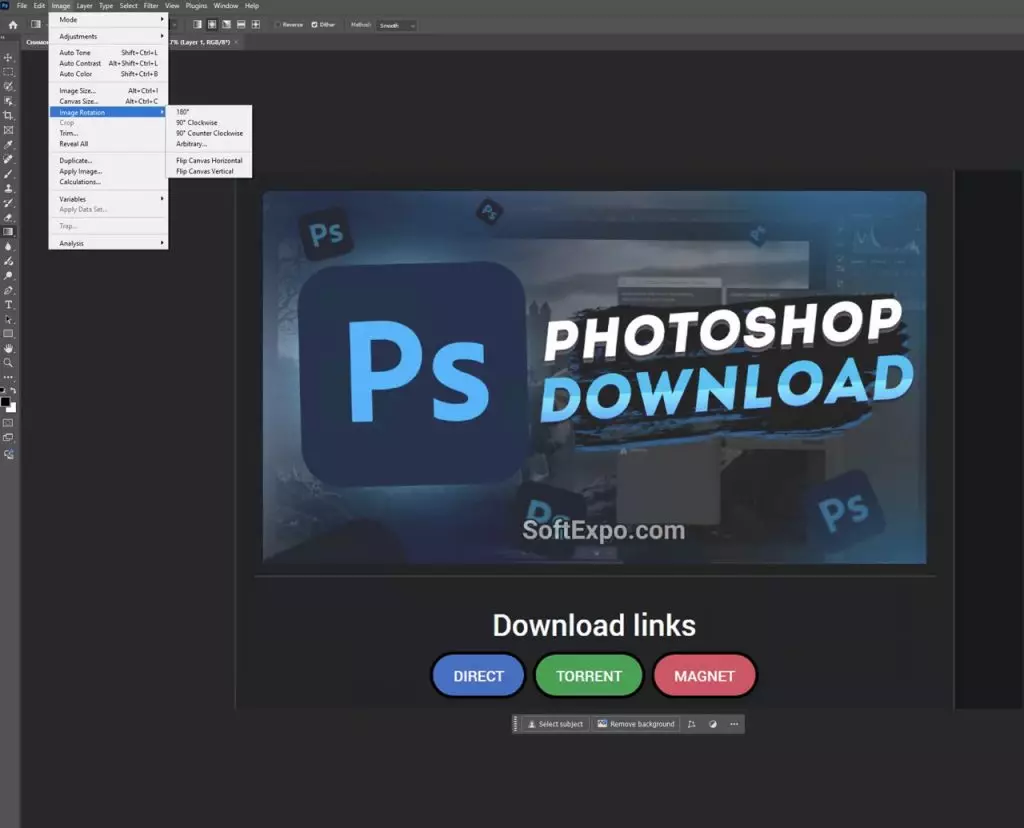 Go to Image > Image Rotation in the top menu