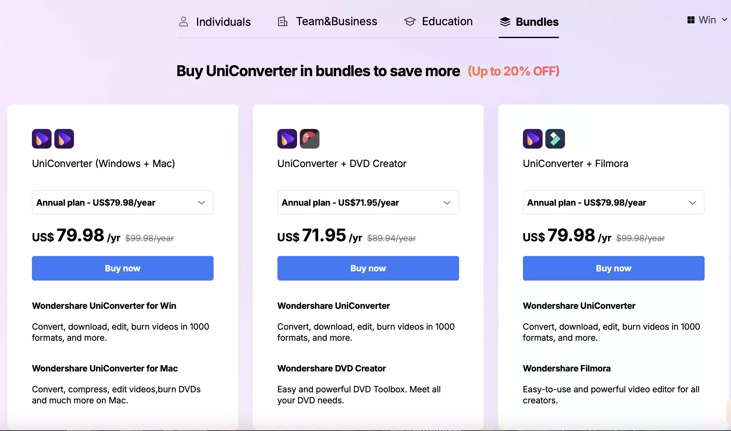 Wondershare UniConverter Bundle Price Plan