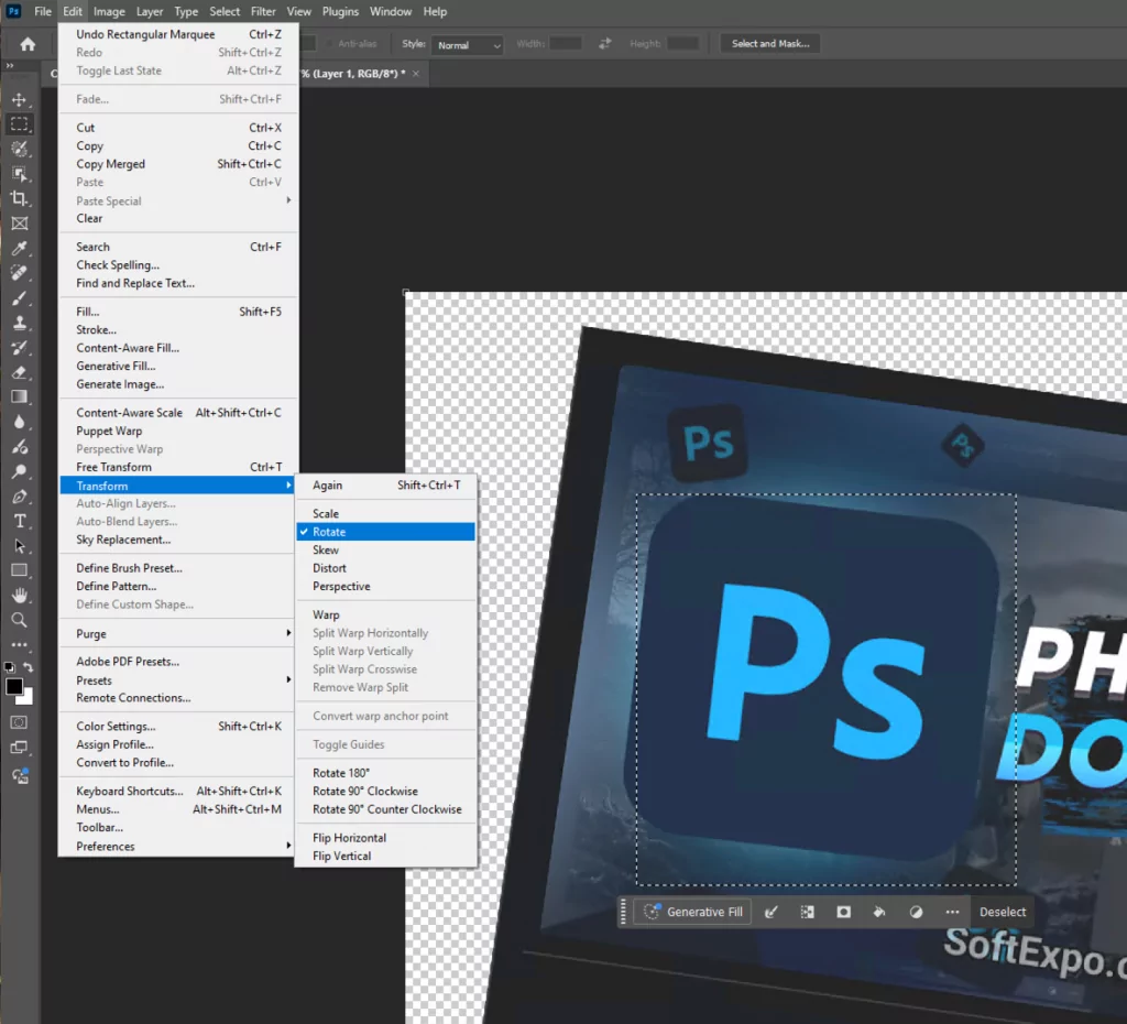 Press Ctrl+T (Windows) or Command+T (Mac) to enter Free Transform