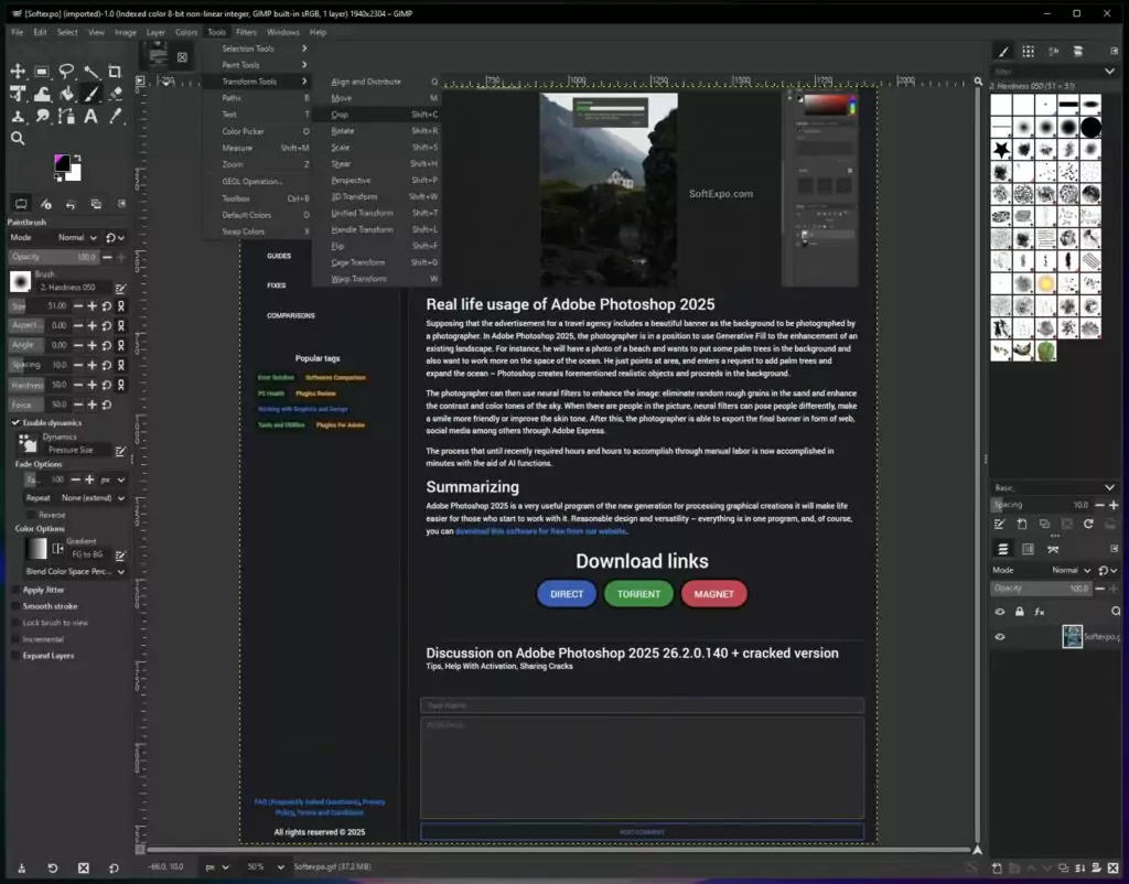 Cropping improves composition dramatically. Select the Crop tool from the toolbox, then drag across your image to define the new boundaries. Use the Rule of Thirds guide option to position key elements at intersection points. Press Enter to apply the crop and remove unwanted areas.