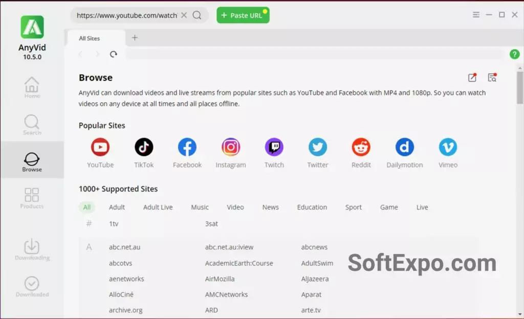 The cracked version of AnyVid enables downloading content from