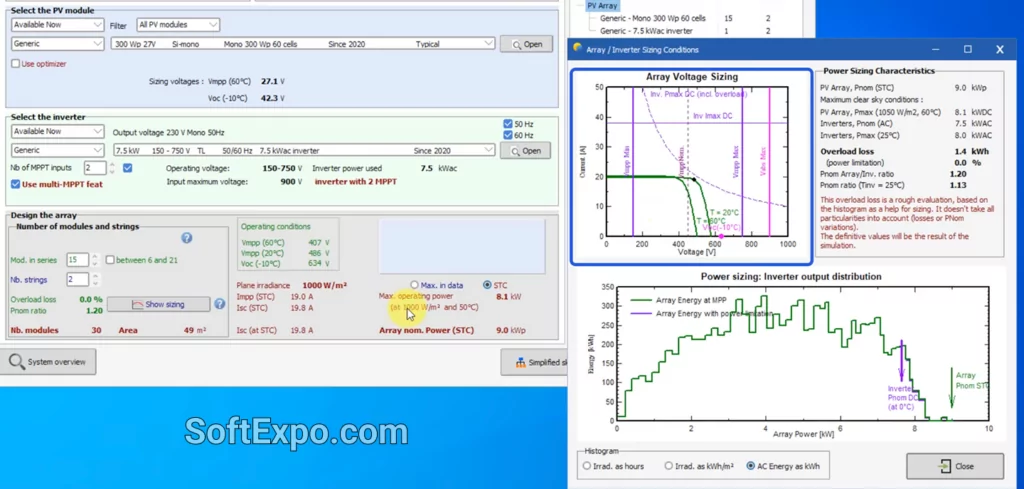 Creating project in PVsyst at array sizing and overload loss part