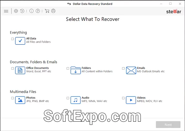 Stellar Data Recovery Start Screen