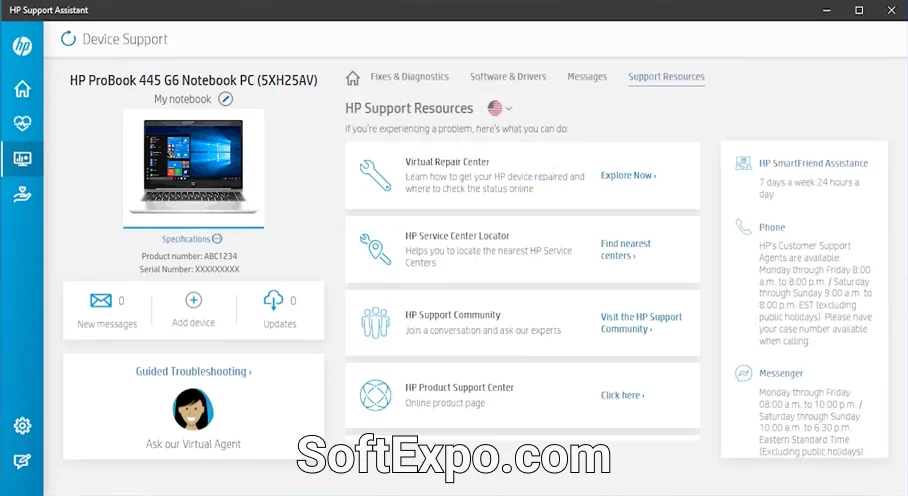 HP Support Assistant Main Interface