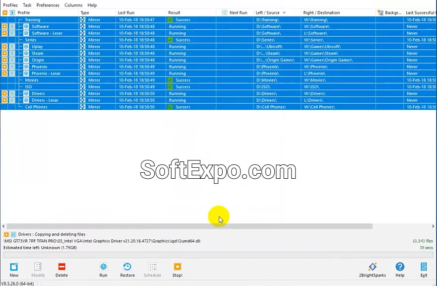 Working in 2BrightSparks SyncBackPro Example