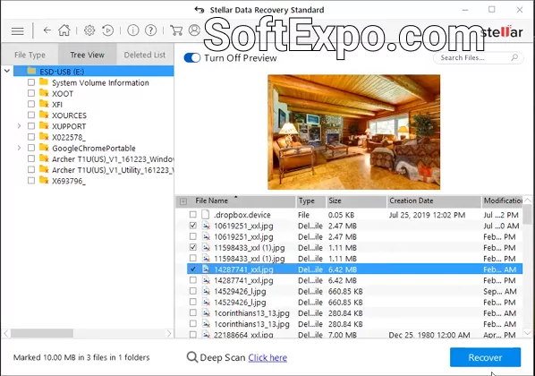 Stellar Data Recovery selecting the required file from the results