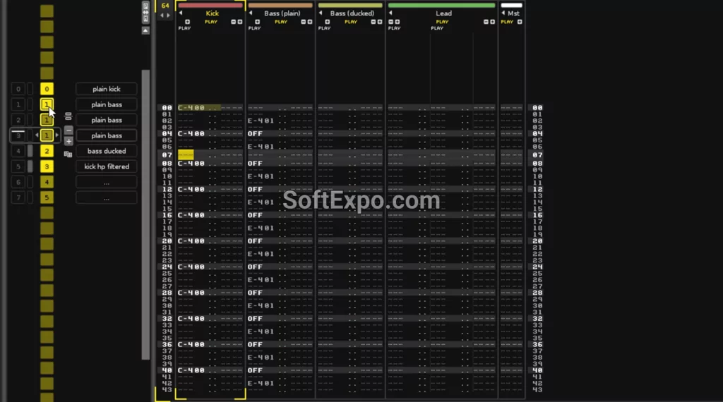 Renoise Sequencing patterns into a song