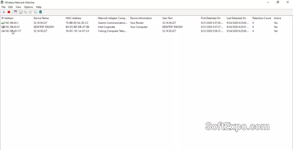 Wireless Network Watcher Interface